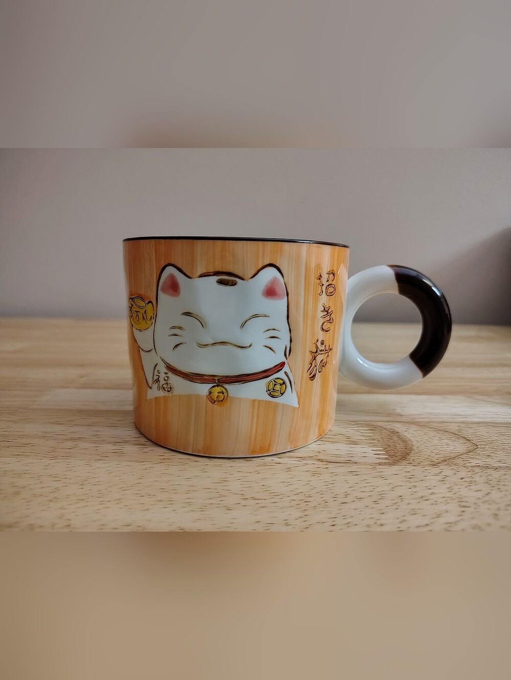 White and Orange Lucky Cat Ceramic Pet Mug